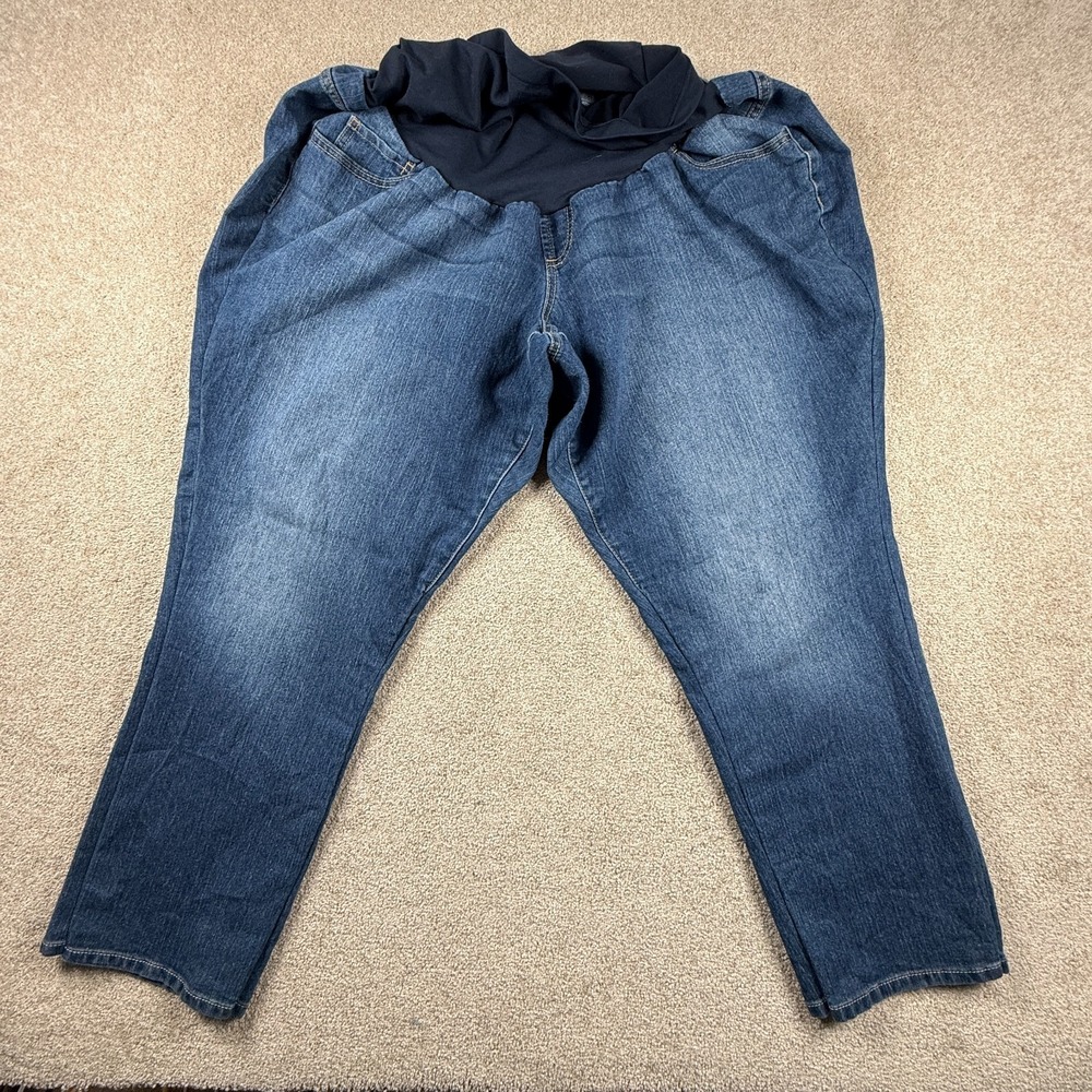 Indigo Blue Maternity Jeans Womens P3X Denim Cotton Panel Waist Tummy Control